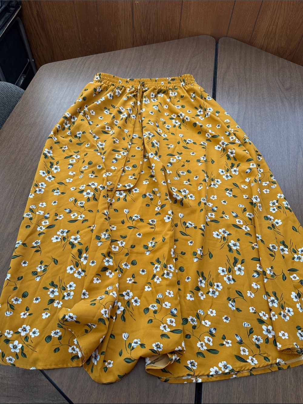SHEIN Mustard Yellow Floral Drawstring Maxi Skirt
